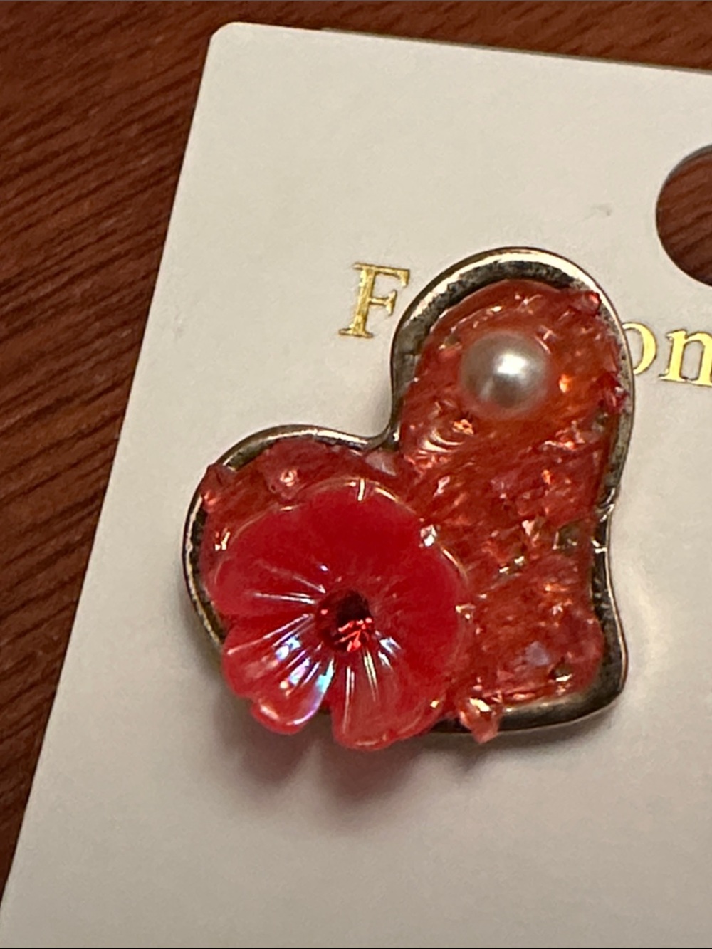 Fashion Jewelry Red Heart Floral Stud Earrings - Picture 4 of 6